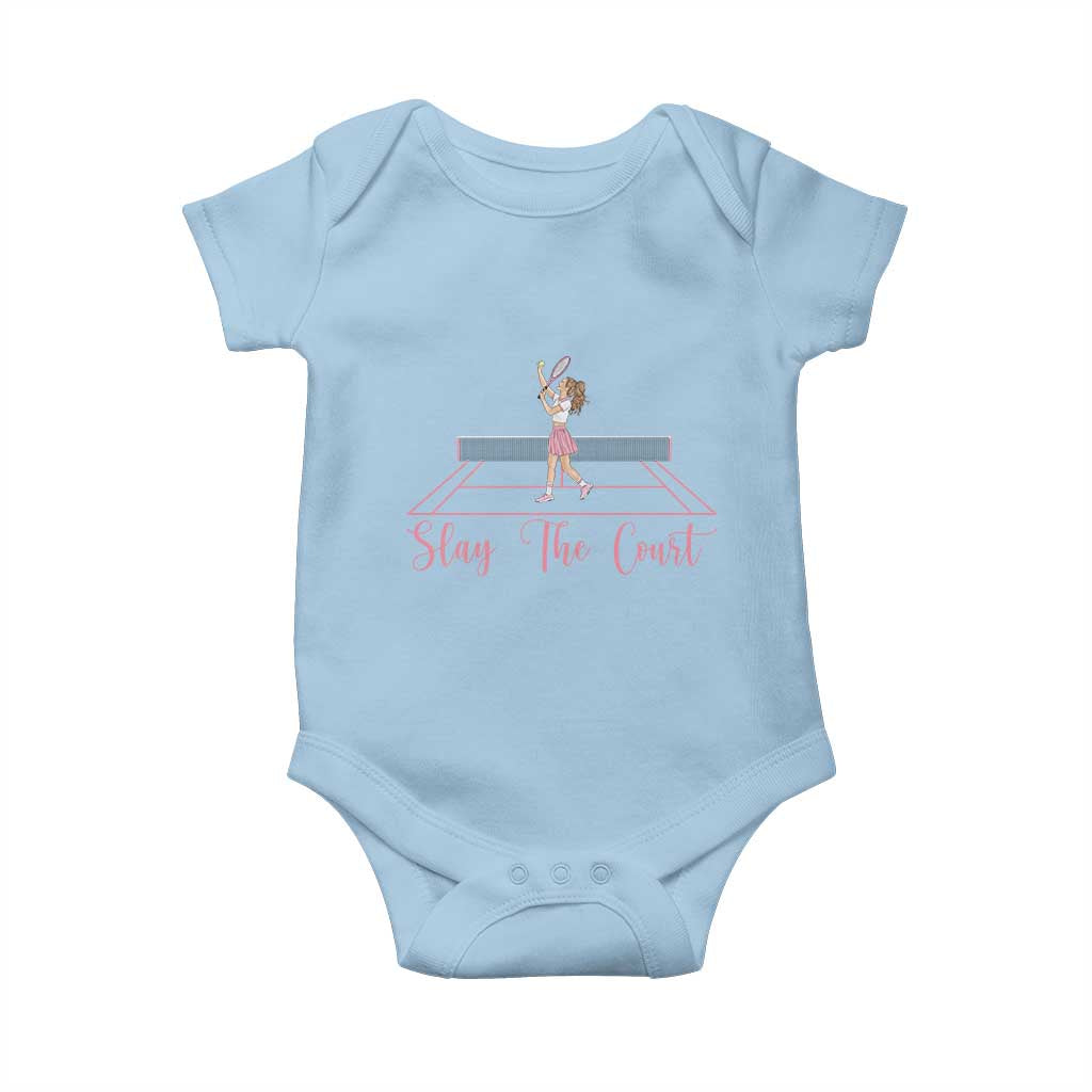 Slay The Court Queen Baby Onesie Funny Tennis Player Gift For Women TS12 Light Blue Print Your Wear