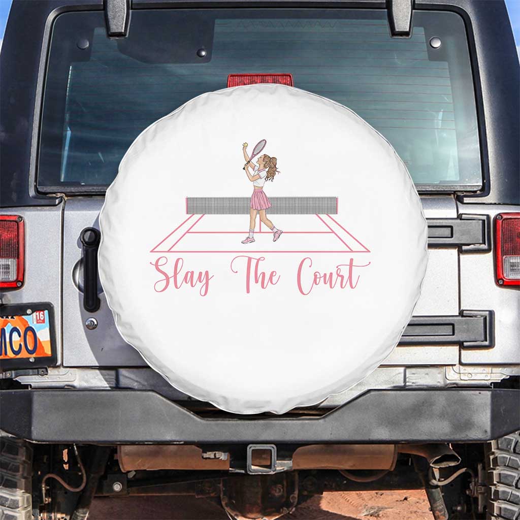 Slay The Court Queen Spare Tire Cover Funny Tennis Player Gift For Women TS12 No hole White Print Your Wear