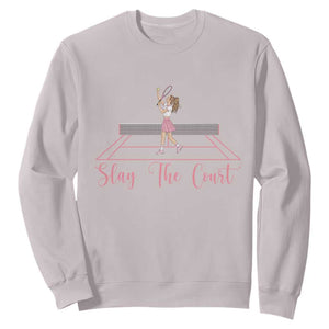 Slay The Court Queen Sweatshirt Funny Tennis Player Gift For Women TS12 Ice Gray Print Your Wear