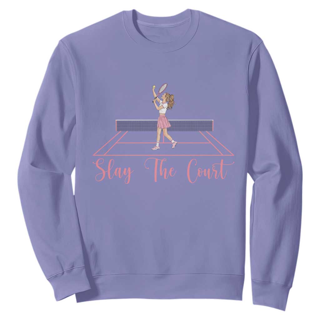 Slay The Court Queen Sweatshirt Funny Tennis Player Gift For Women TS12 Violet Print Your Wear