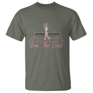 Slay The Court Queen T Shirt Funny Tennis Player Gift For Women TS12 Military Green Print Your Wear