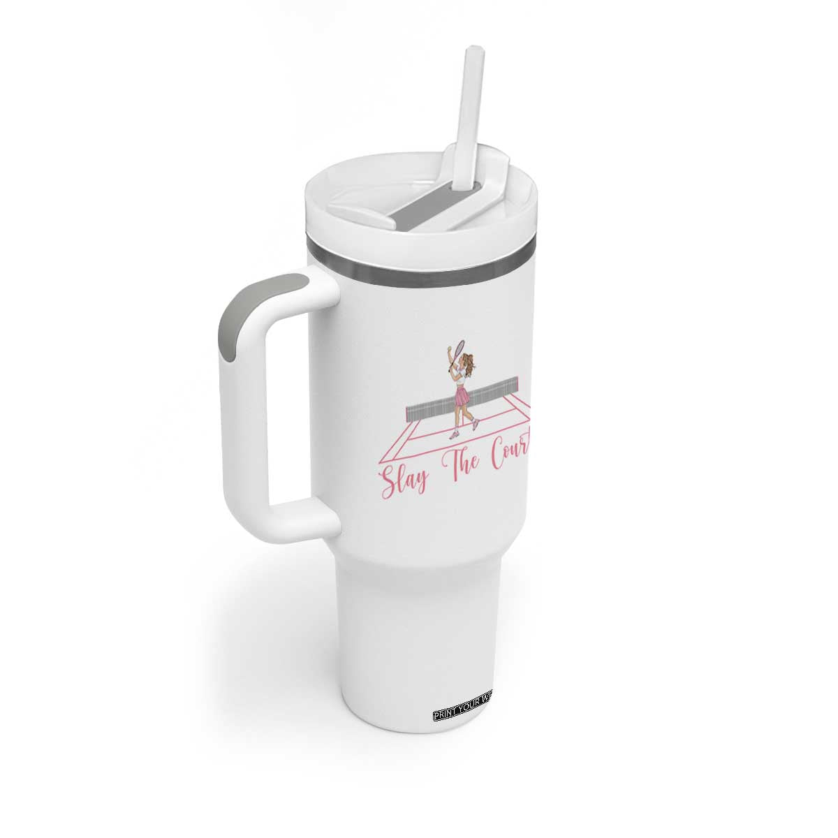 Slay The Court Queen Tumbler With Handle Funny Tennis Player Gift For Women TS12 Print Your Wear