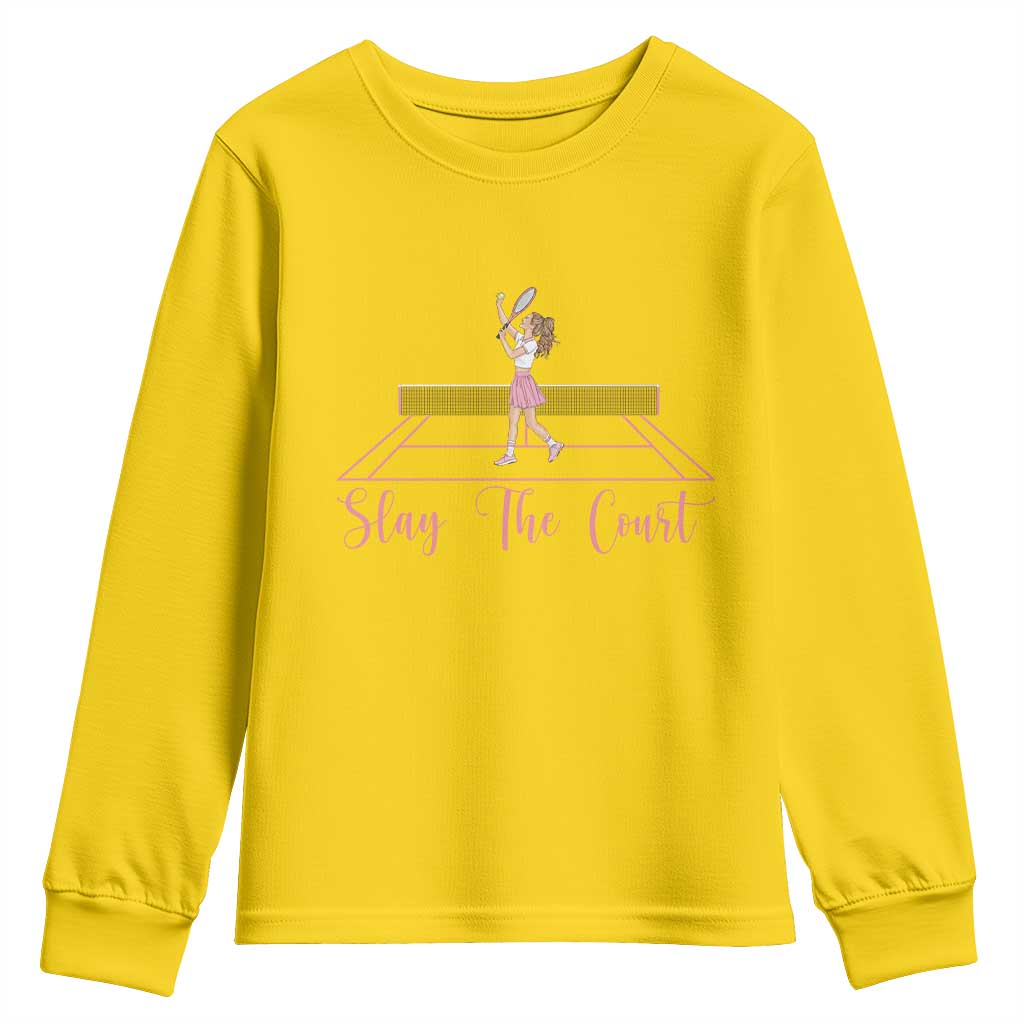 Slay The Court Queen Youth Sweatshirt Funny Tennis Player Gift For Women TS12 Daisy Print Your Wear