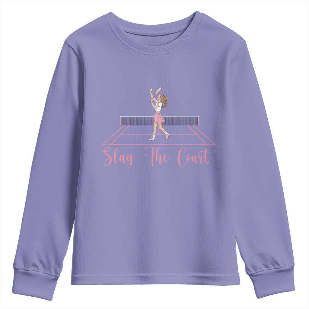Slay The Court Queen Youth Sweatshirt Funny Tennis Player Gift For Women TS12 Violet Print Your Wear