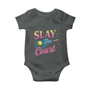 Slay The Court Queen Baby Onesie Witty Tennis Player Gift For Girls TS12 Dark Heather Print Your Wear