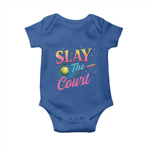 Slay The Court Queen Baby Onesie Witty Tennis Player Gift For Girls TS12 Royal Blue Print Your Wear