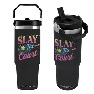 Slay The Court Queen Flip Straw Tumbler Witty Tennis Player Gift For Girls TS12 One Size: 30 oz Black Print Your Wear