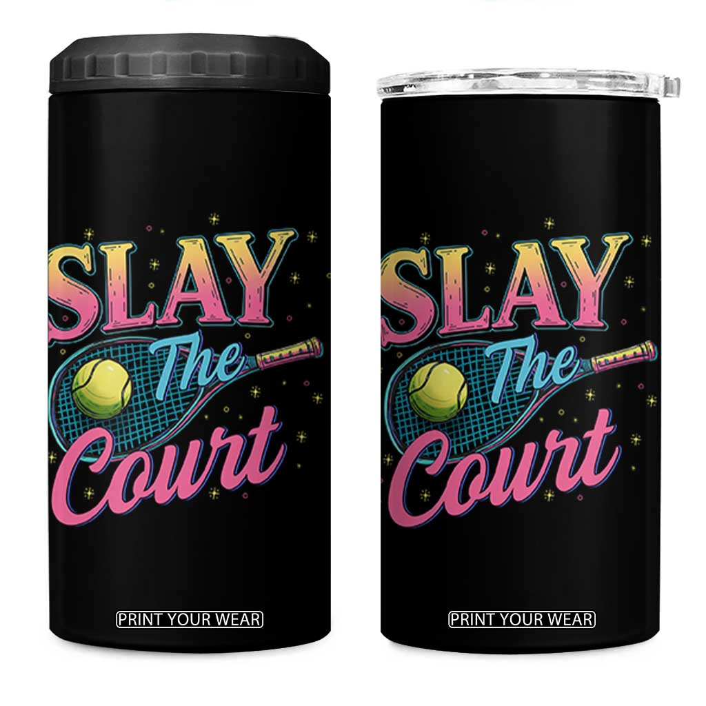 Slay The Court Queen 4 in 1 Can Cooler Tumbler Witty Tennis Player Gift For Girls TS12 One Size: 16 oz Black Print Your Wear