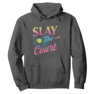 Slay The Court Queen Hoodie Witty Tennis Player Gift For Girls TS12 Dark Heather Print Your Wear