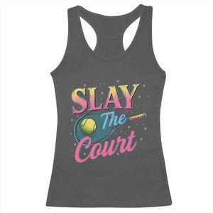 Slay The Court Queen Racerback Tank Top Witty Tennis Player Gift For Girls TS12 Dark Heather Print Your Wear