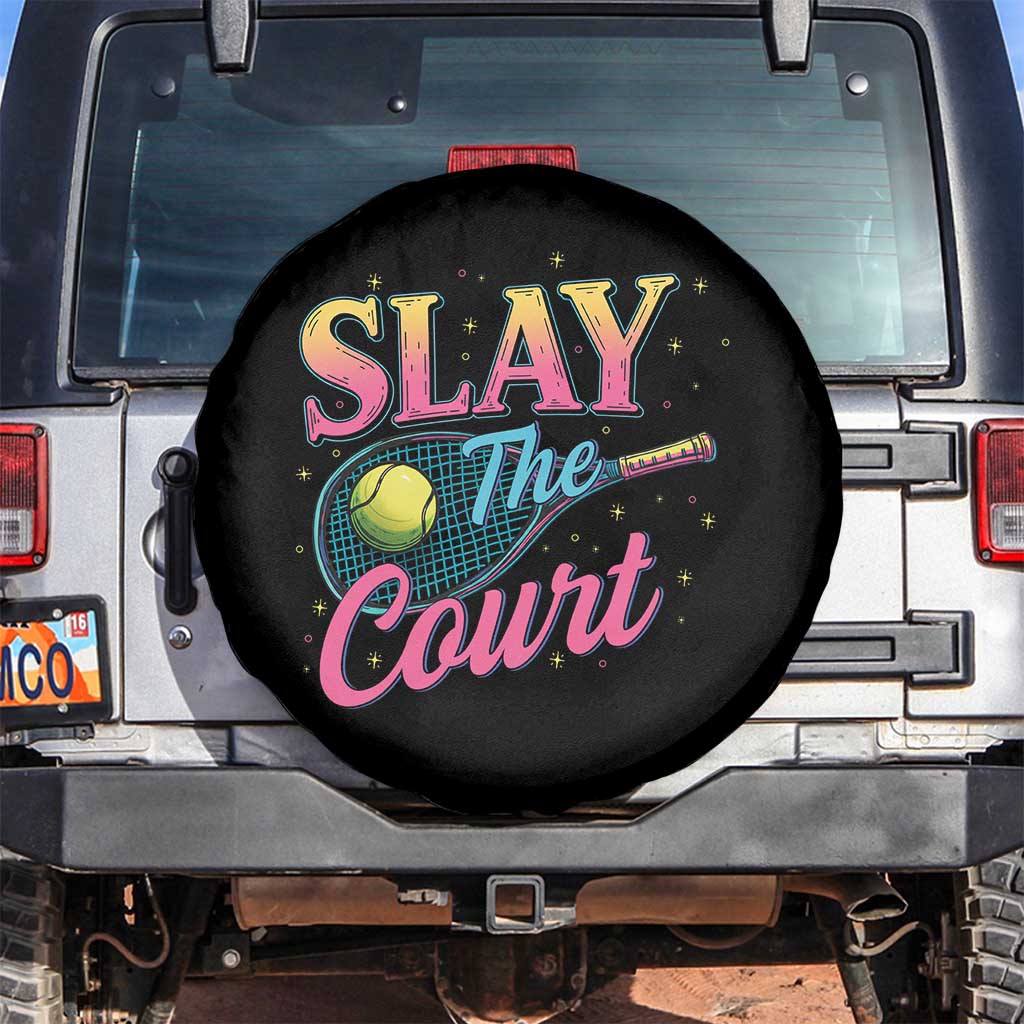 Slay The Court Queen Spare Tire Cover Witty Tennis Player Gift For Girls TS12 No hole Black Print Your Wear