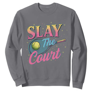 Slay The Court Queen Sweatshirt Witty Tennis Player Gift For Girls TS12 Charcoal Print Your Wear