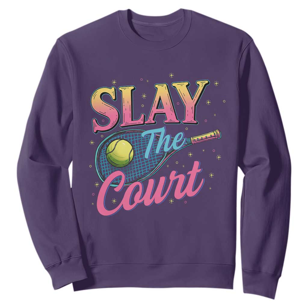 Slay The Court Queen Sweatshirt Witty Tennis Player Gift For Girls TS12 Purple Print Your Wear