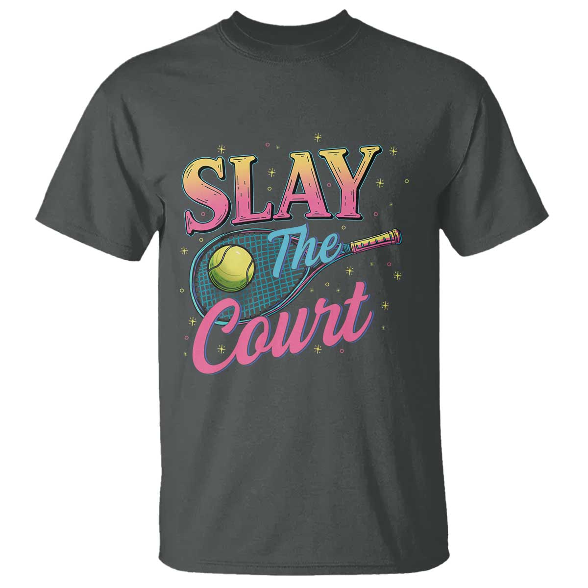Slay The Court Queen T Shirt Witty Tennis Player Gift For Girls TS12 Dark Heather Print Your Wear