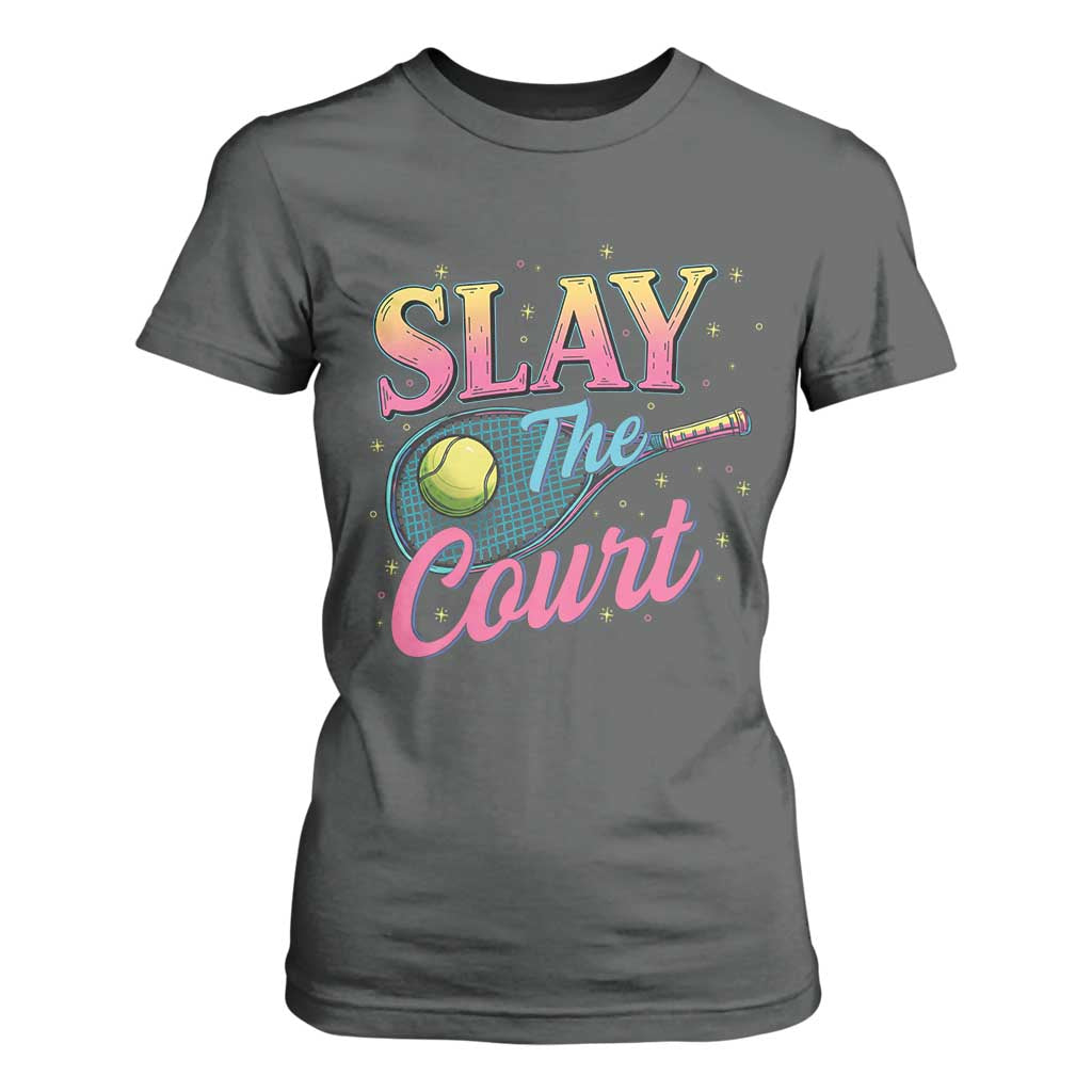 Slay The Court Queen T Shirt For Women Witty Tennis Player Gift For Girls TS12 Dark Heather Print Your Wear