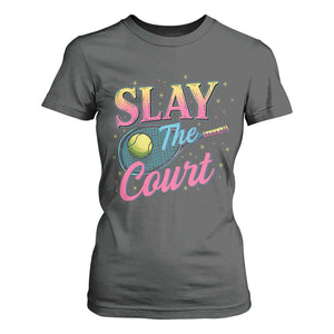 Slay The Court Queen T Shirt For Women Witty Tennis Player Gift For Girls TS12 Dark Heather Print Your Wear