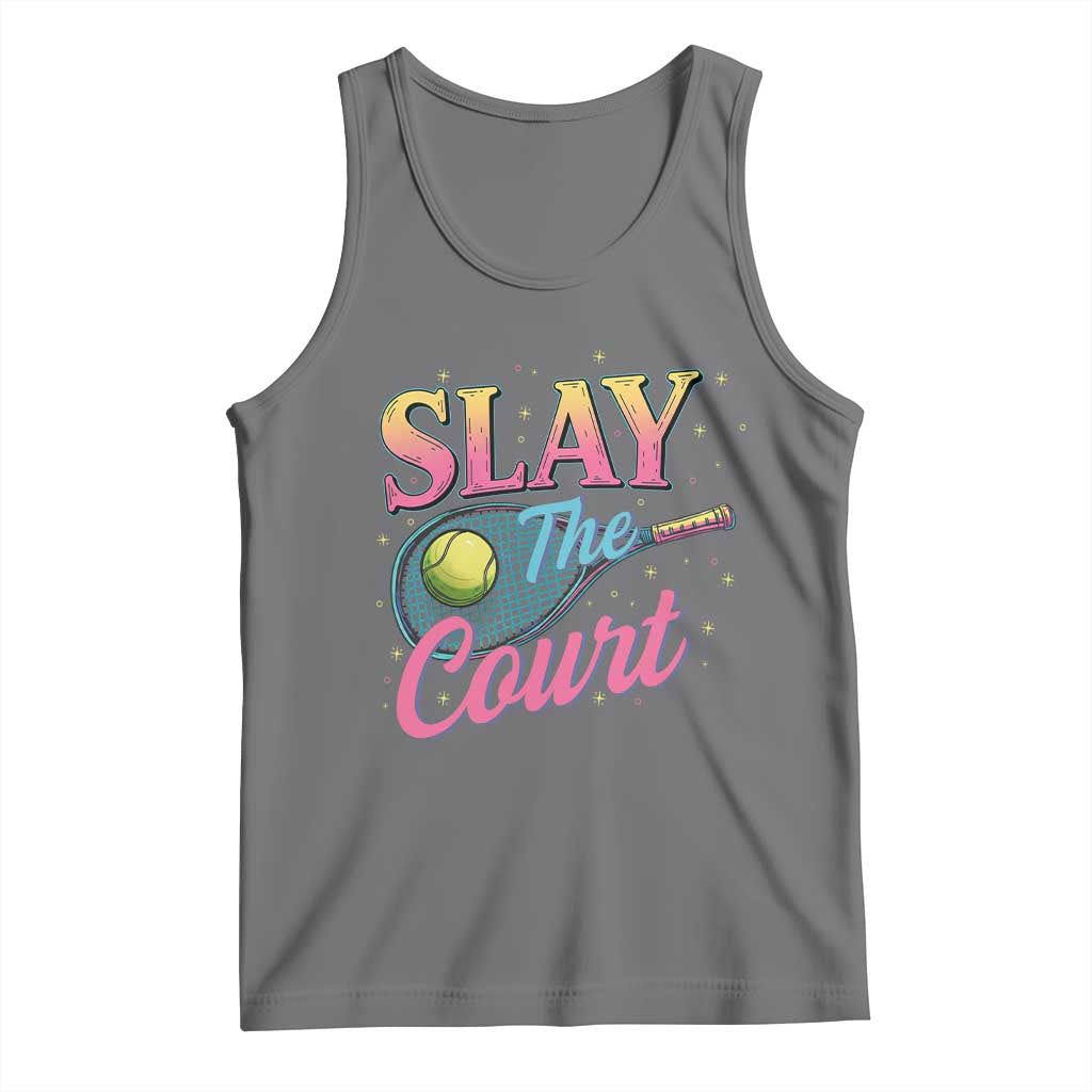 Slay The Court Queen Tank Top Witty Tennis Player Gift For Girls TS12 Black Heather Print Your Wear