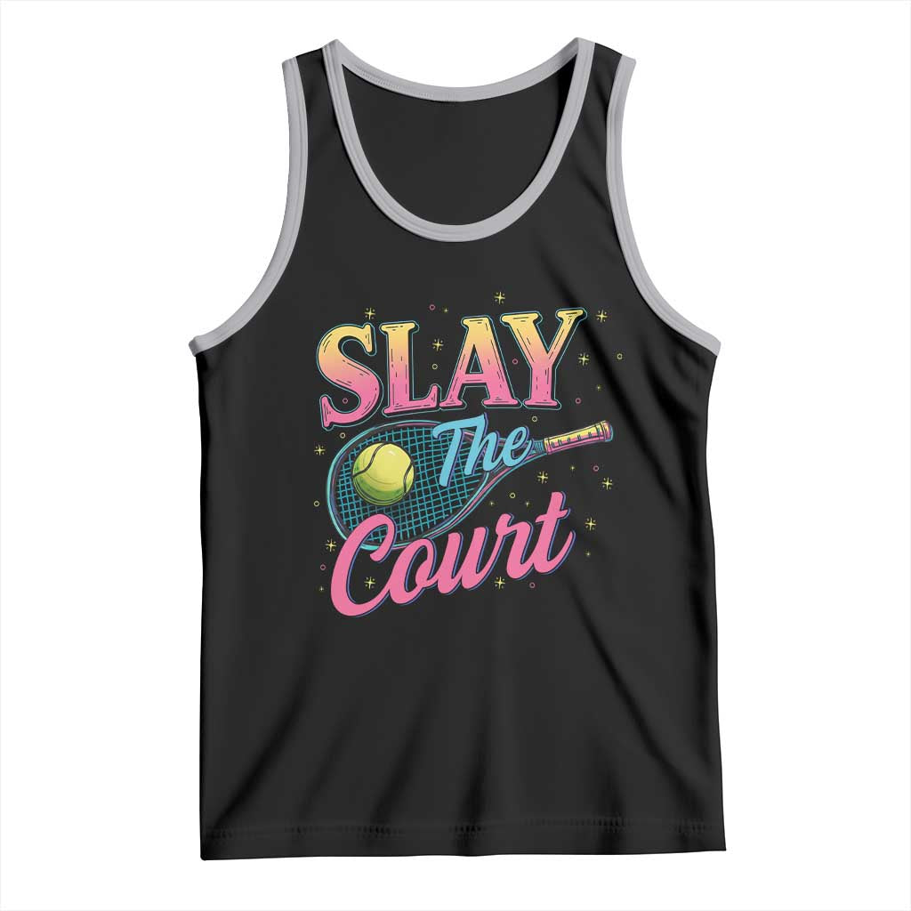 Slay The Court Queen Tank Top Witty Tennis Player Gift For Girls TS12 Black Athletic Heather Print Your Wear