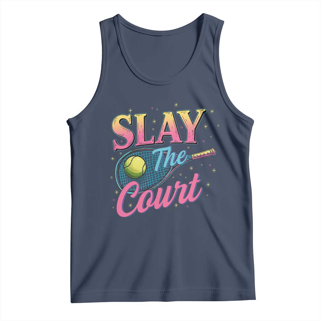 Slay The Court Queen Tank Top Witty Tennis Player Gift For Girls TS12 Navy Print Your Wear