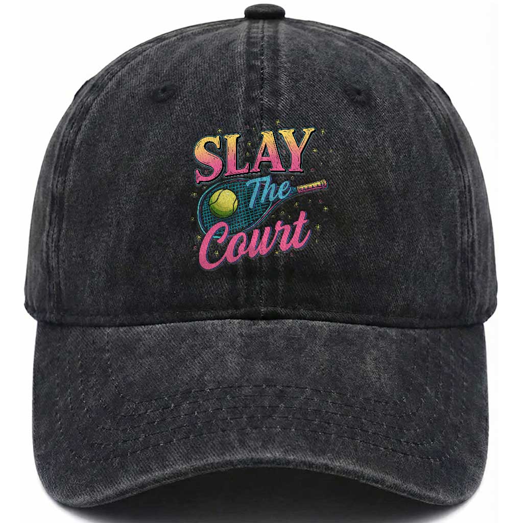 Slay The Court Queen Washed Cotton Baseball Cap Witty Tennis Player Gift For Girls TS12 Print Your Wear
