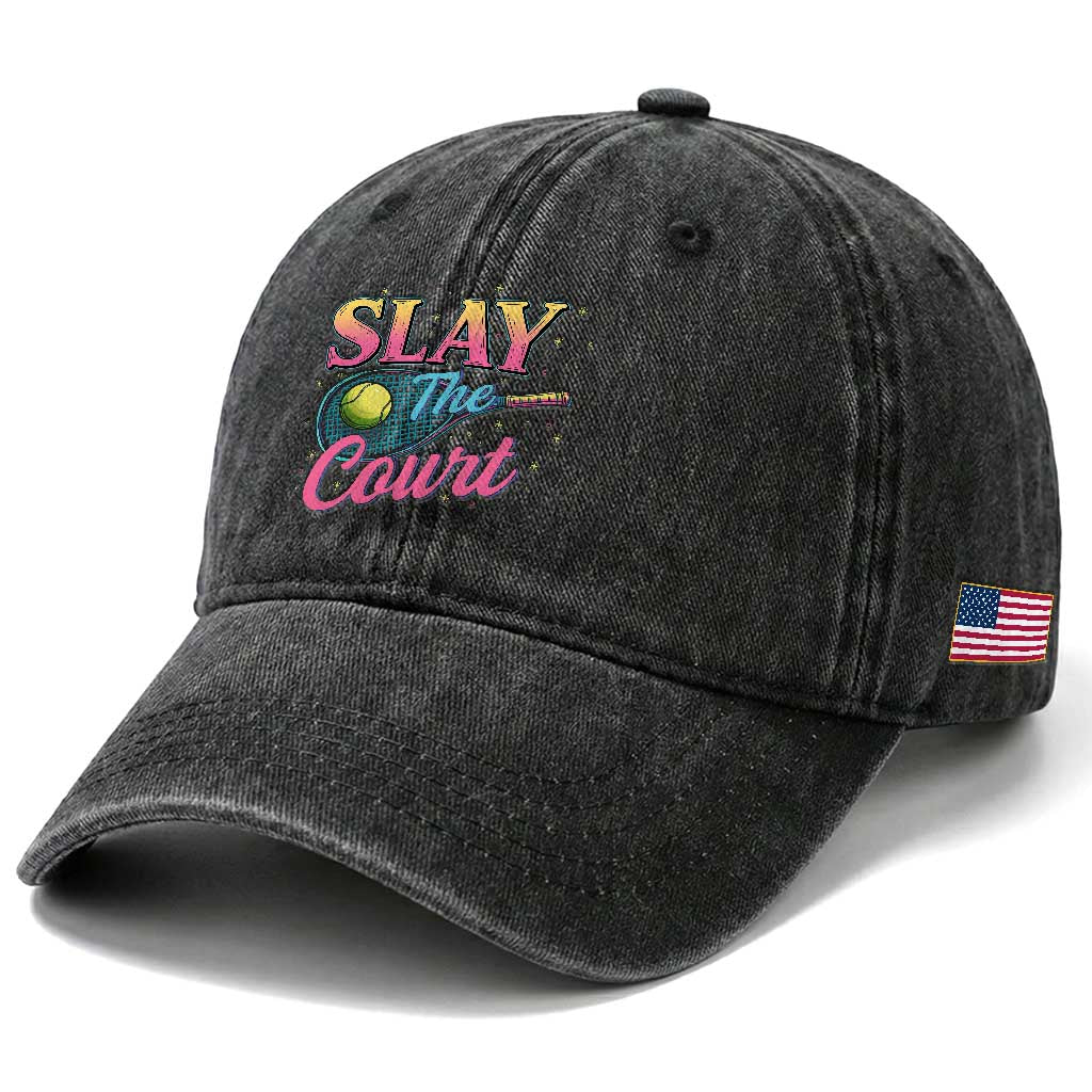 Slay The Court Queen Washed Cotton Baseball Cap Witty Tennis Player Gift For Girls TS12 Print Your Wear