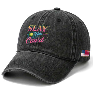 Slay The Court Queen Washed Cotton Baseball Cap Witty Tennis Player Gift For Girls TS12 Print Your Wear