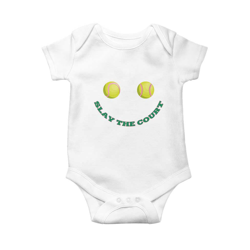 Slay The Court Tennis Girl Baby Onesie Funny Tennis Player Gift TS12 White Print Your Wear