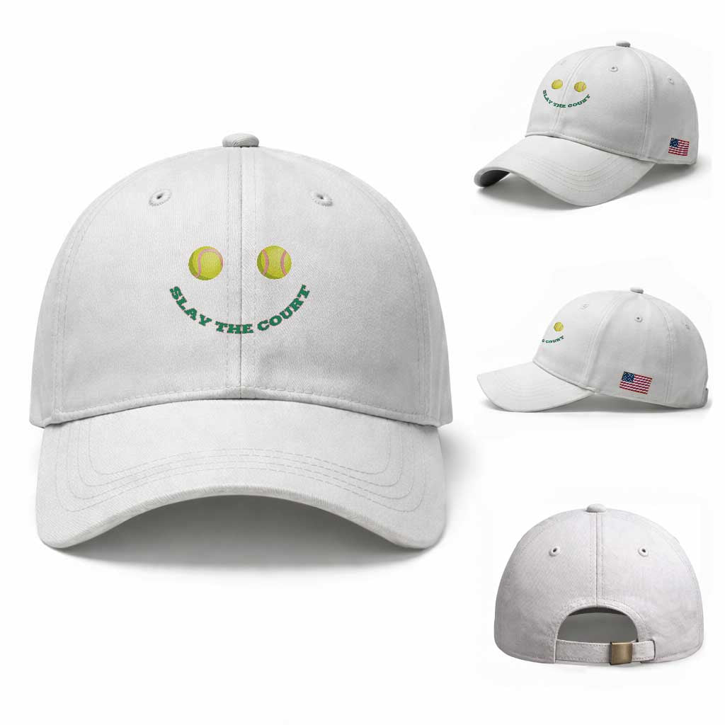 Slay The Court Tennis Girl Baseball Cap Funny Tennis Player Gift TS12 Baseball Cap Universal Fit White Print Your Wear