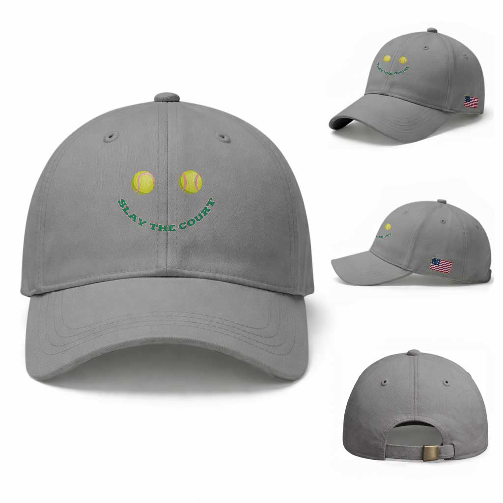 Slay The Court Tennis Girl Baseball Cap Funny Tennis Player Gift TS12 Baseball Cap Universal Fit Sport Gray Print Your Wear