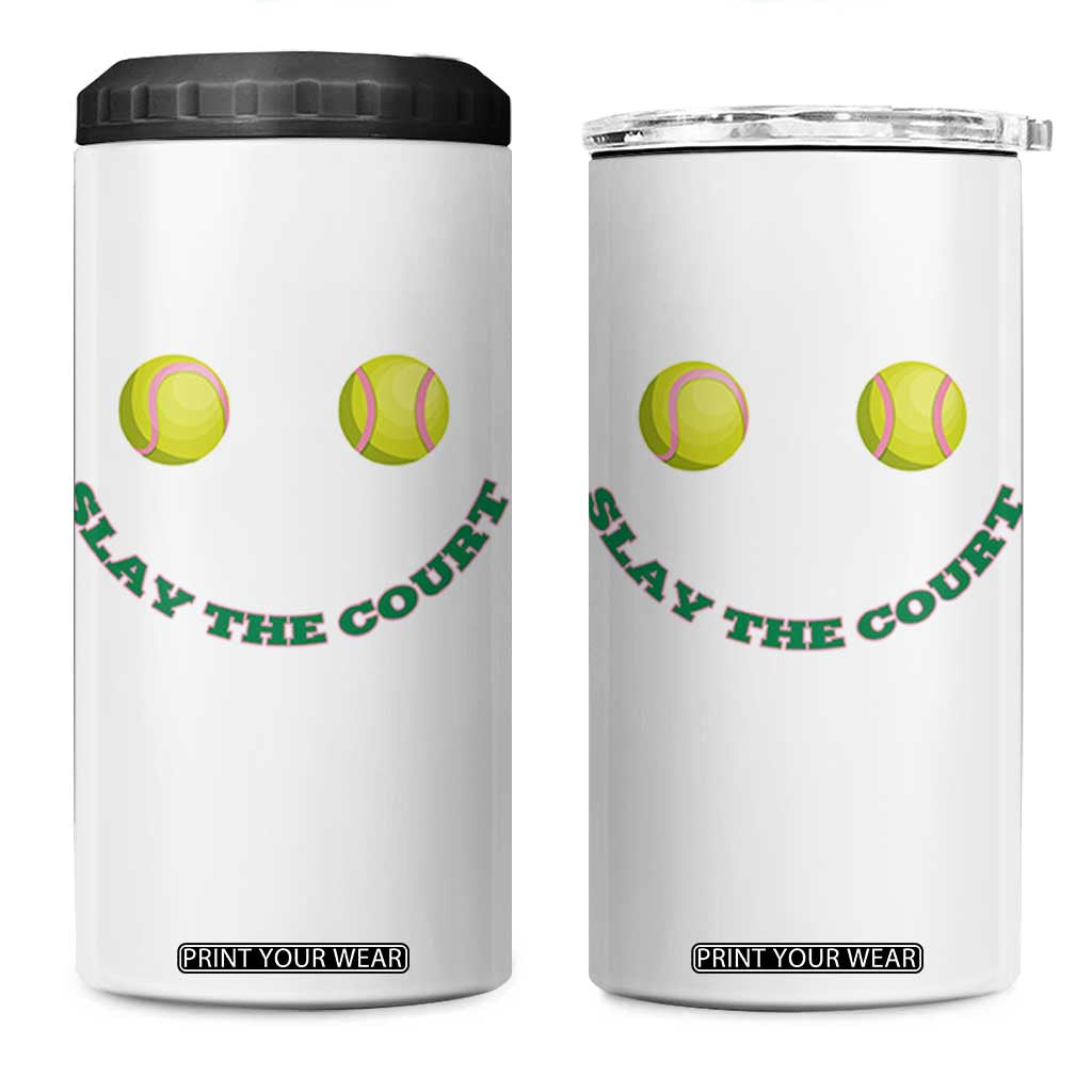 Slay The Court Tennis Girl 4 in 1 Can Cooler Tumbler Funny Tennis Player Gift TS12 One Size: 16 oz White Print Your Wear