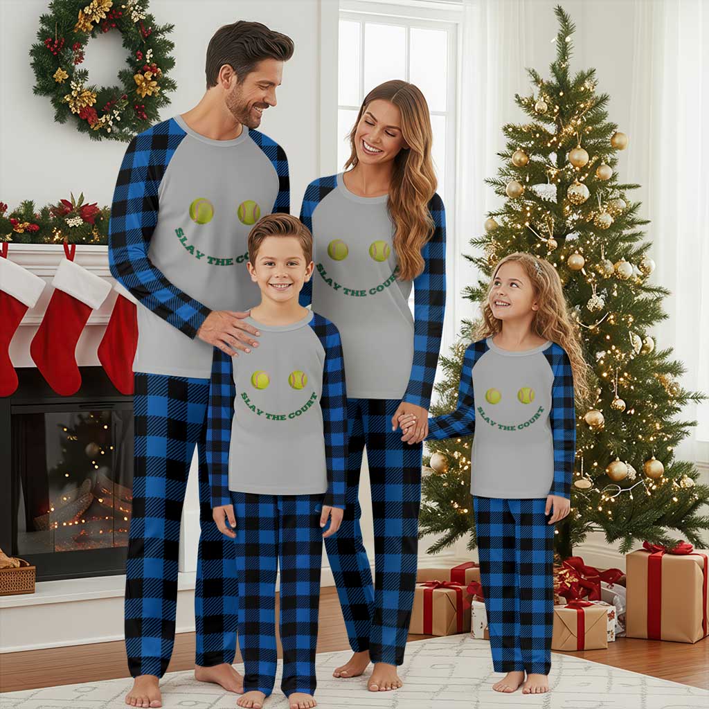 Slay The Court Tennis Girl Plaid Pajama Set Funny Tennis Player Gift TS12 Blue Plaid Print Your Wear