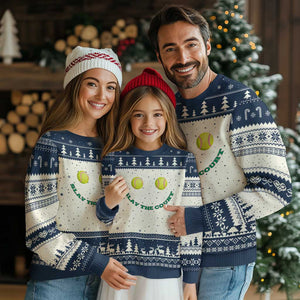 Slay The Court Tennis Girl Ugly Christmas Sweater Funny Tennis Player Gift TS12 Beige Navy Print Your Wear