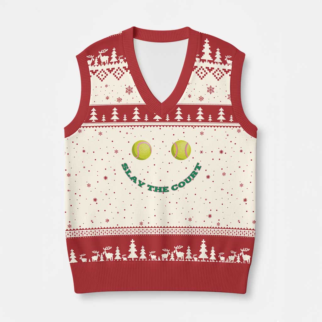 Slay The Court Tennis Girl V-Neck Knit Sweater Vest Funny Tennis Player Gift TS12 Beige Red Print Your Wear
