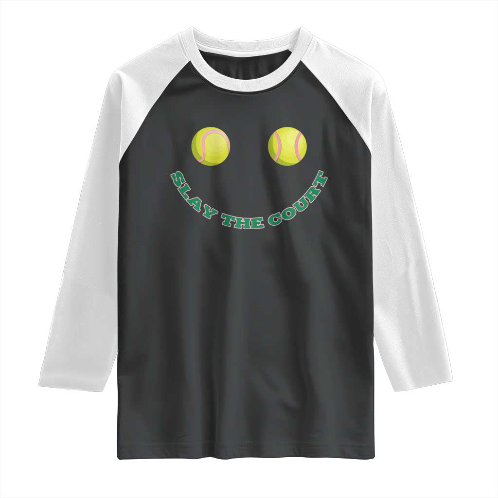 Slay The Court Tennis Girl Raglan Shirt Funny Tennis Player Gift TS12 Black White Print Your Wear