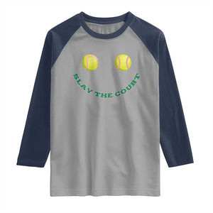 Slay The Court Tennis Girl Raglan Shirt Funny Tennis Player Gift TS12 Sport Gray Navy Print Your Wear