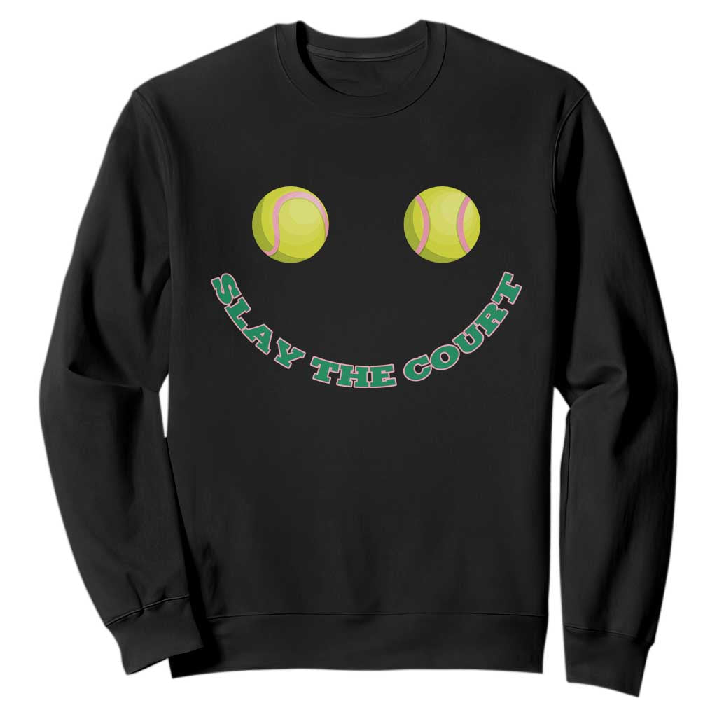 Slay The Court Tennis Girl Sweatshirt Funny Tennis Player Gift TS12 Black Print Your Wear