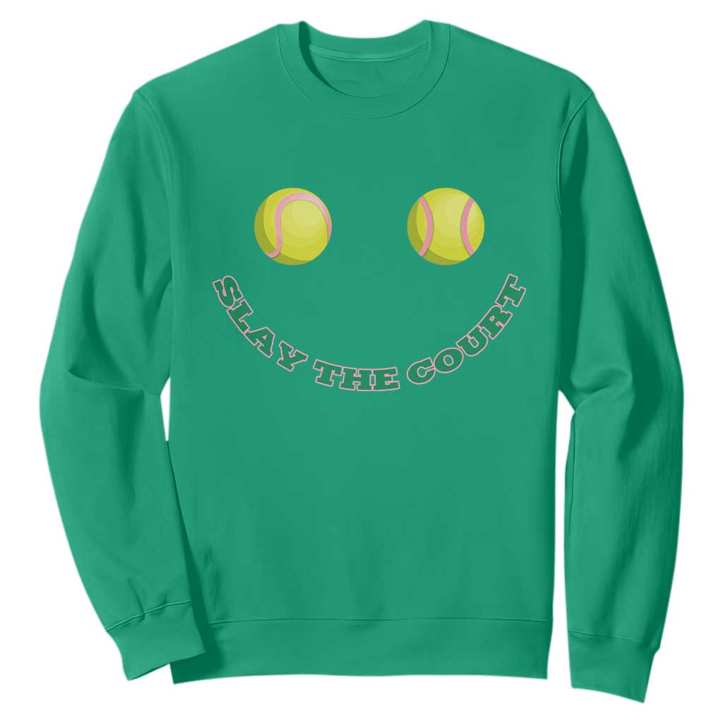 Slay The Court Tennis Girl Sweatshirt Funny Tennis Player Gift TS12 Irish Green Print Your Wear