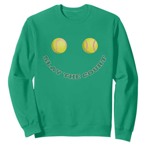 Slay The Court Tennis Girl Sweatshirt Funny Tennis Player Gift TS12 Irish Green Print Your Wear