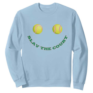 Slay The Court Tennis Girl Sweatshirt Funny Tennis Player Gift TS12 Light Blue Print Your Wear
