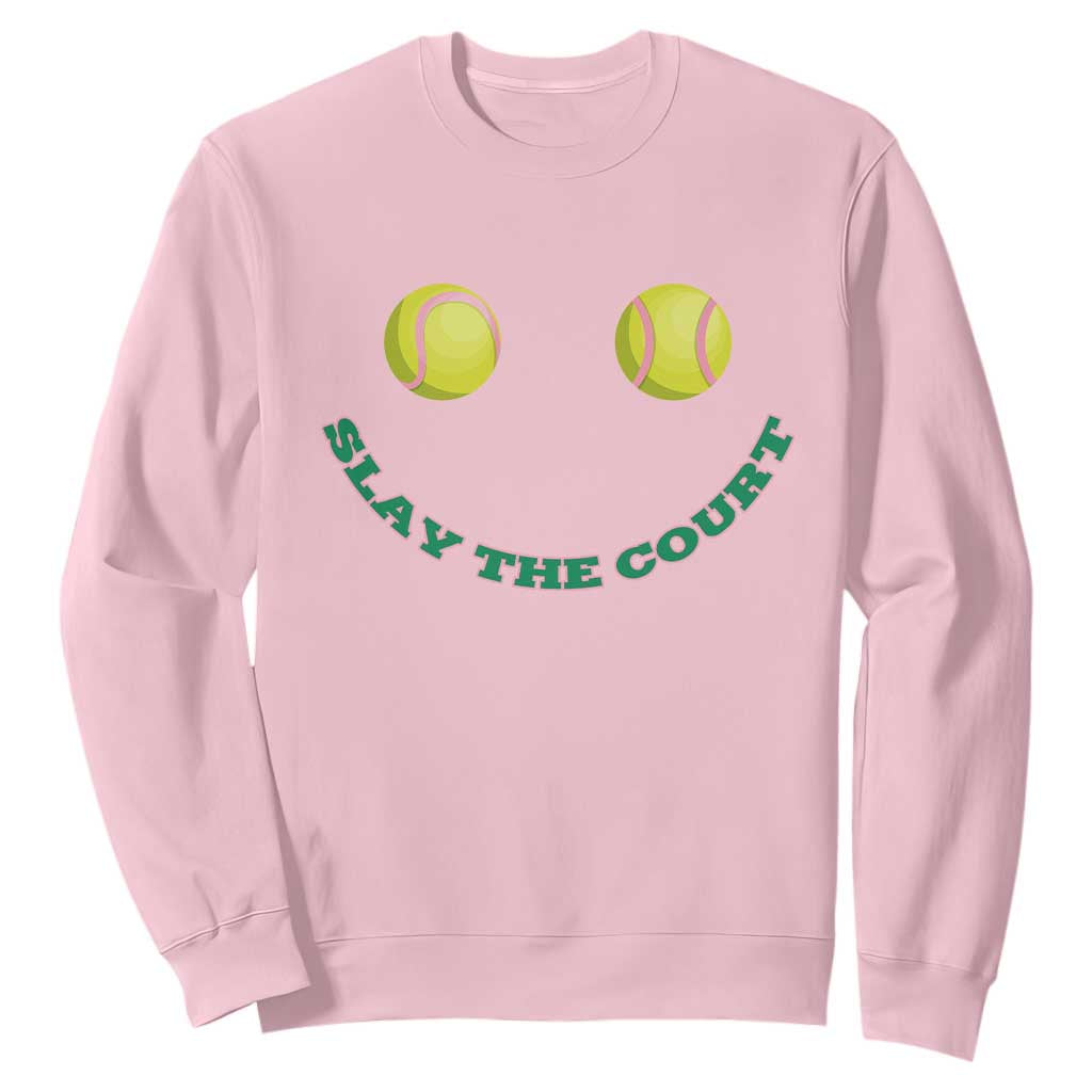 Slay The Court Tennis Girl Sweatshirt Funny Tennis Player Gift TS12 Light Pink Print Your Wear