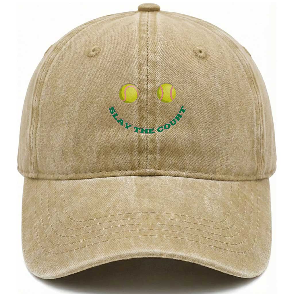 Slay The Court Tennis Girl Washed Cotton Baseball Cap Funny Tennis Player Gift TS12 Print Your Wear