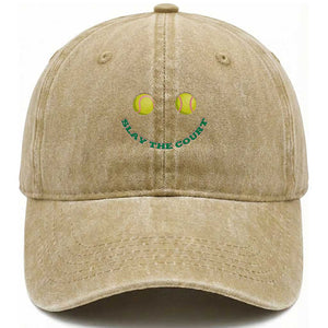 Slay The Court Tennis Girl Washed Cotton Baseball Cap Funny Tennis Player Gift TS12 Print Your Wear