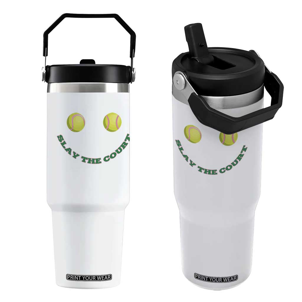 Slay The Court Tennis Girl Flip Straw Tumbler Funny Tennis Player Gift TS12 One Size: 30 oz White Print Your Wear