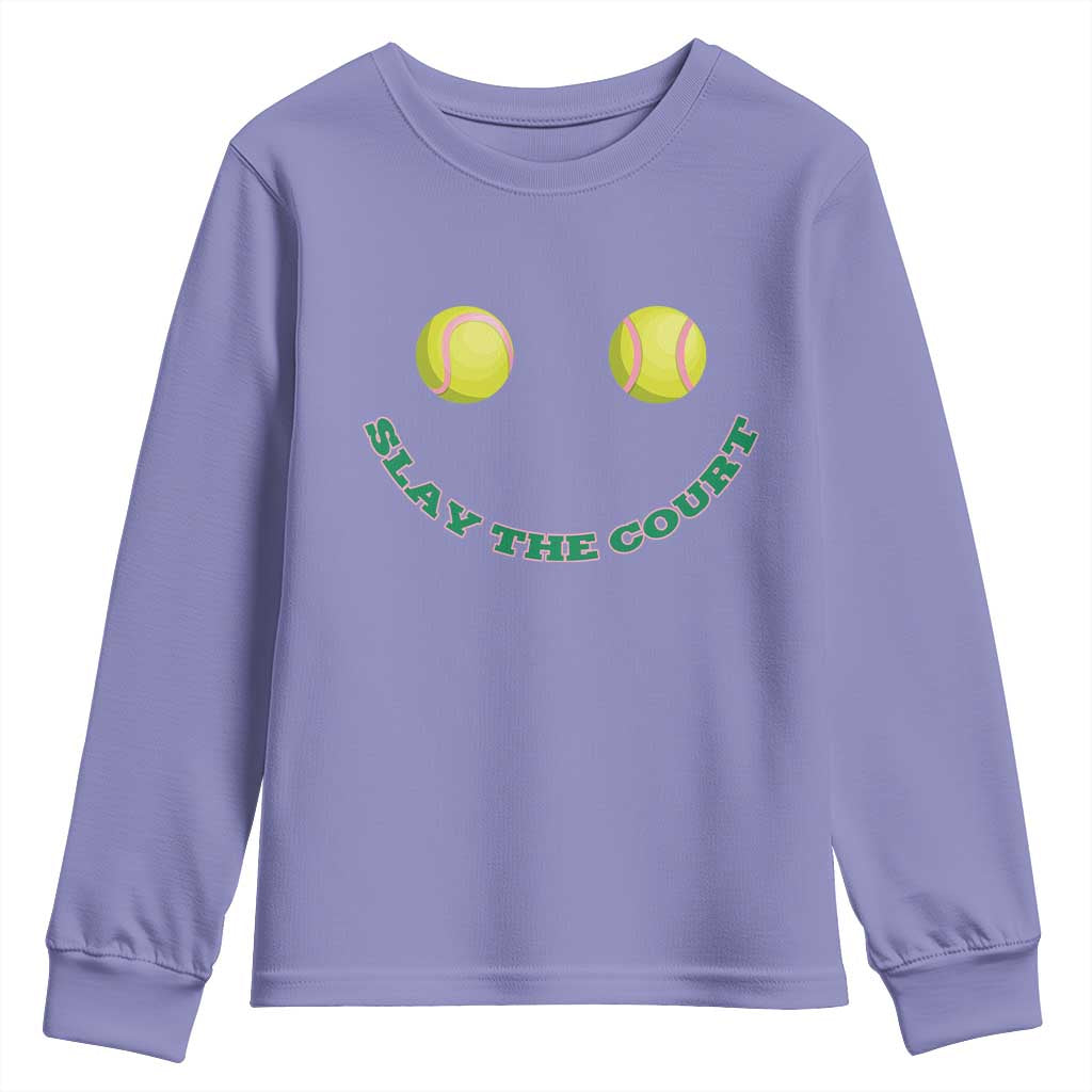 Slay The Court Tennis Girl Youth Sweatshirt Funny Tennis Player Gift TS12 Violet Print Your Wear