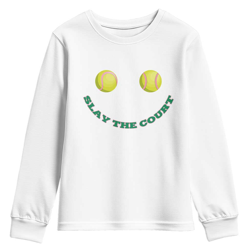 Slay The Court Tennis Girl Youth Sweatshirt Funny Tennis Player Gift TS12 White Print Your Wear