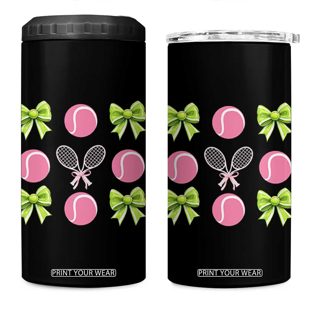 Pink Bow Coquette Tennis Lover 4 in 1 Can Cooler Tumbler Funny Tennis Girl Gift TS12 One Size: 16 oz Black Print Your Wear