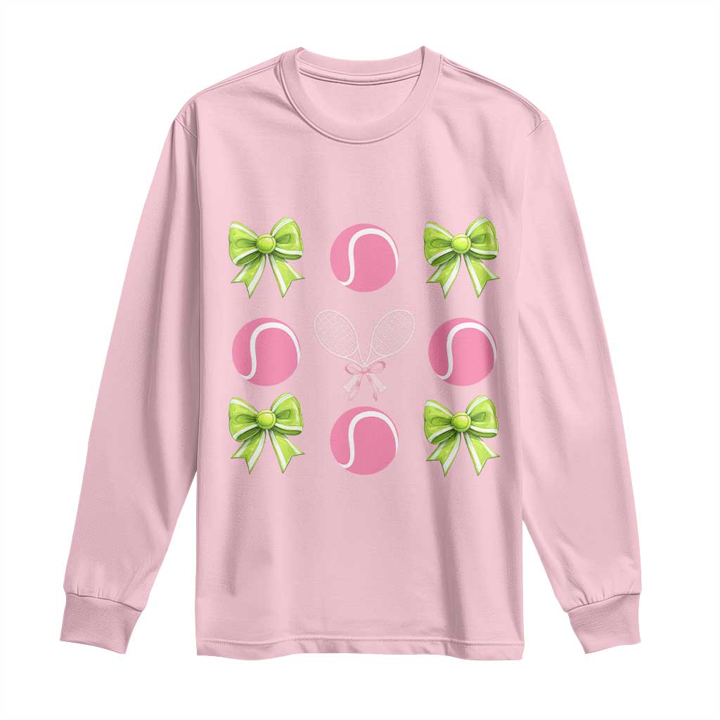 Pink Bow Coquette Tennis Lover Long Sleeve Shirt Funny Tennis Girl Gift TS12 Light Pink Print Your Wear