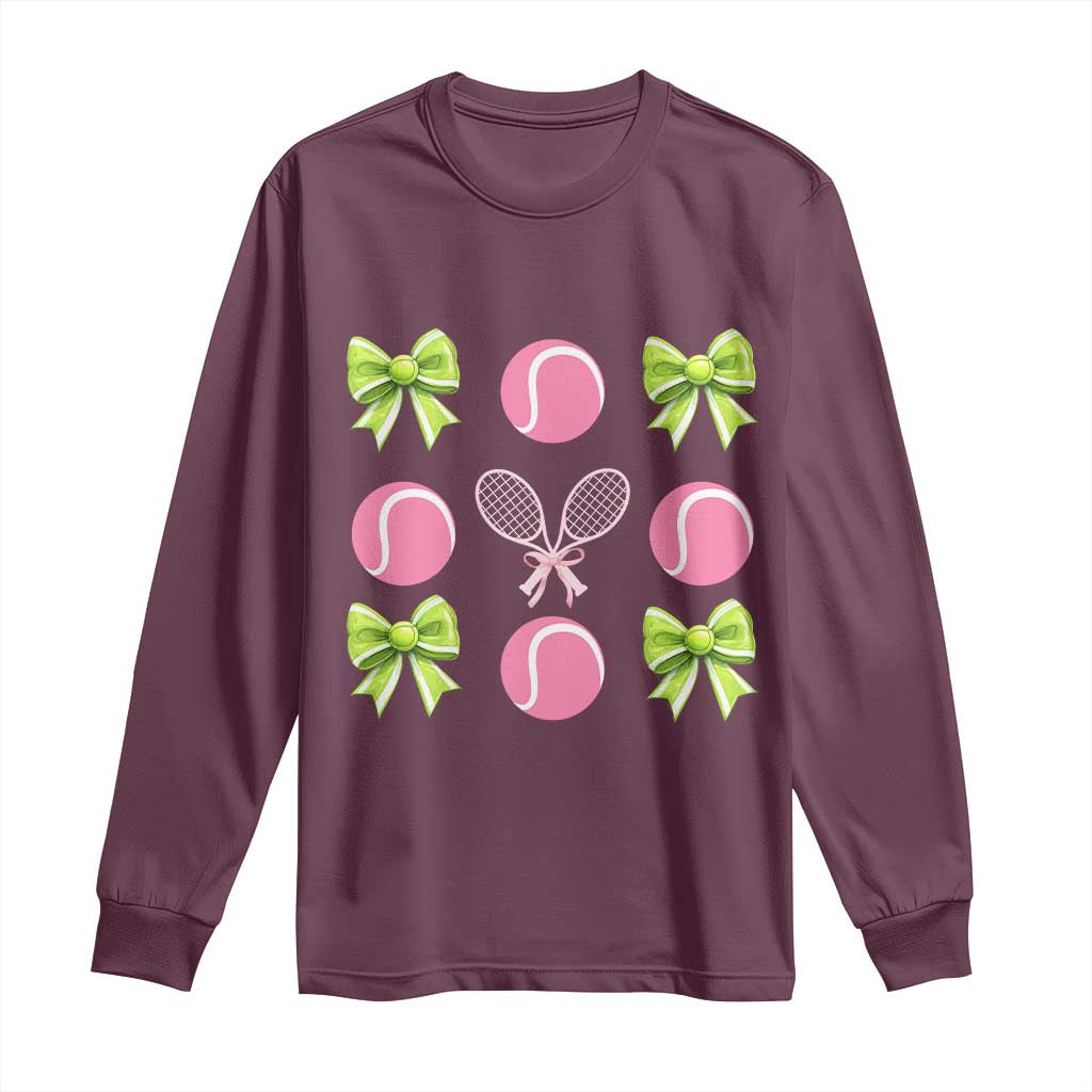 Pink Bow Coquette Tennis Lover Long Sleeve Shirt Funny Tennis Girl Gift TS12 Maroon Print Your Wear