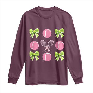 Pink Bow Coquette Tennis Lover Long Sleeve Shirt Funny Tennis Girl Gift TS12 Maroon Print Your Wear
