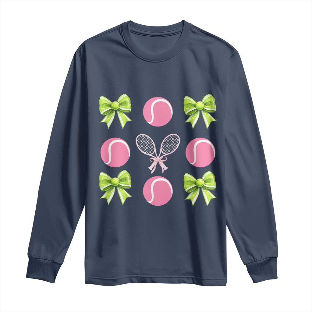 Pink Bow Coquette Tennis Lover Long Sleeve Shirt Funny Tennis Girl Gift TS12 Navy Print Your Wear